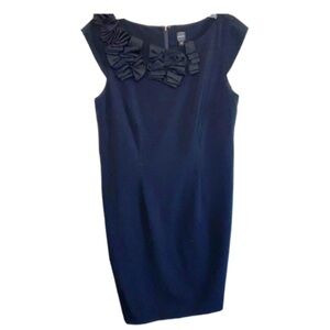 Bloomingdale’s CHEQUER Black Sheath Dress Ruffled Flowers at Neckline 8 #84209